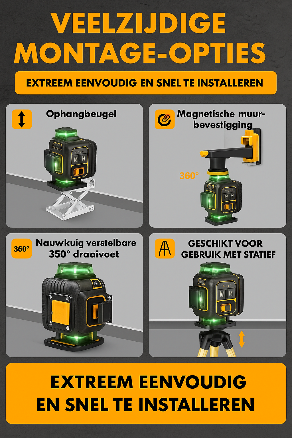 4D 16-Lijn Professionele Groene Laser – 360° Roterend + App & Afstandsbediening