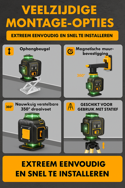 4D 16-Lijn Professionele Groene Laser – 360° Roterend + App & Afstandsbediening