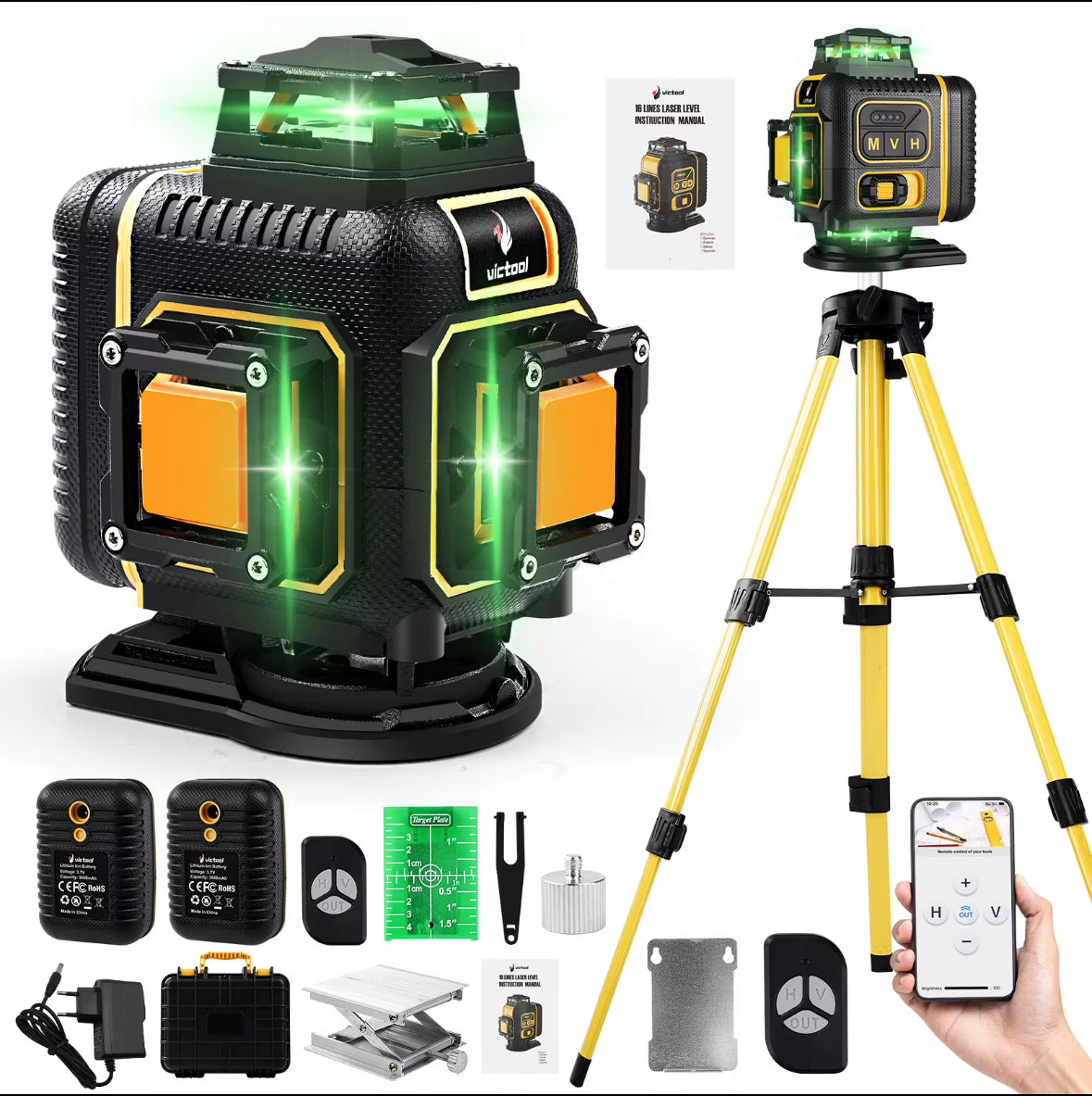 4D 16-Lijn Professionele Groene Laser – 360° Roterend + App & Afstandsbediening